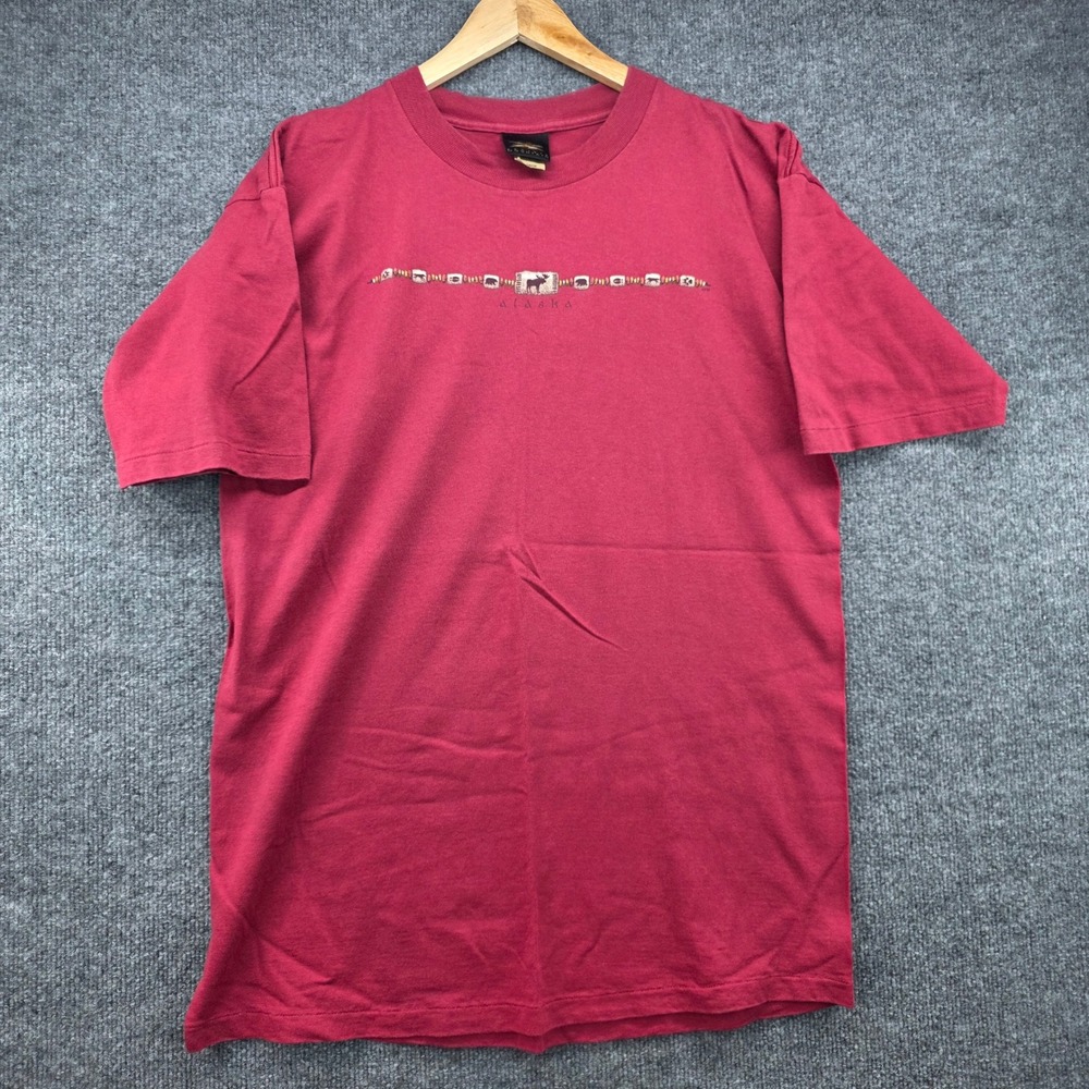 Prairie Mountain Alaska Wildlife Graphic T-Shirt Mens Large Red Single Stitch
